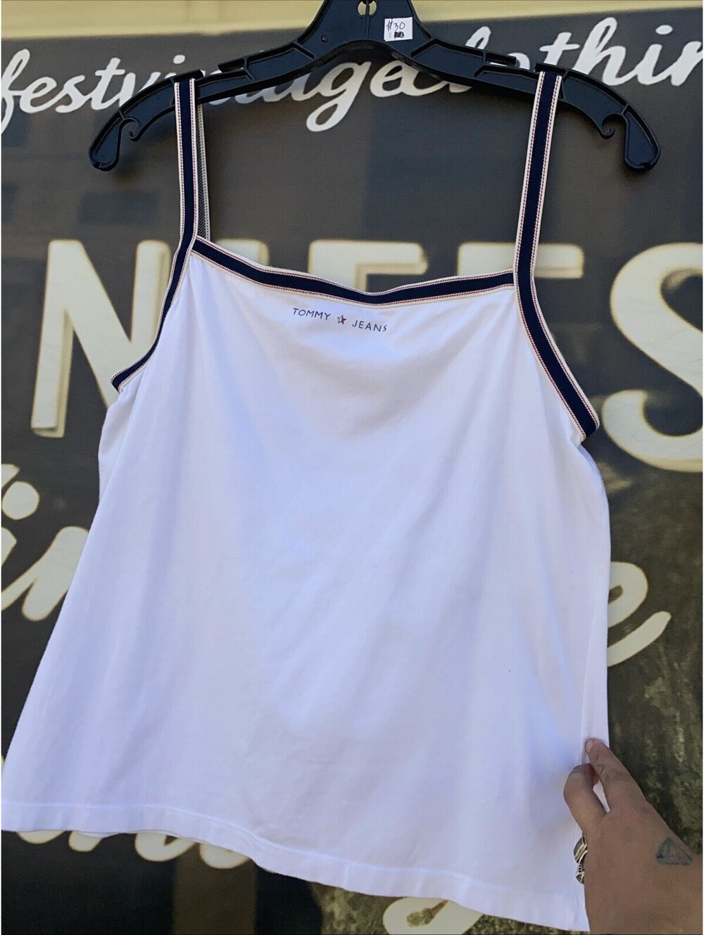 Vtg Y2K Tommy Hilfiger Jeans Camisole Tank Top Navy/Red Straps Double Sided L
